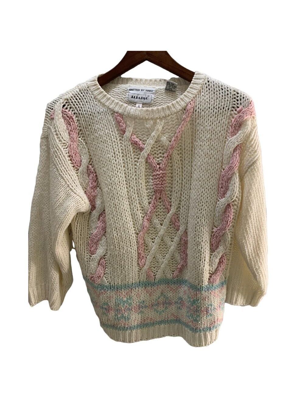 JJ. FARGO Women's Vintage Cottage Core Hand Knit Chunky Pullover Sweater, Small